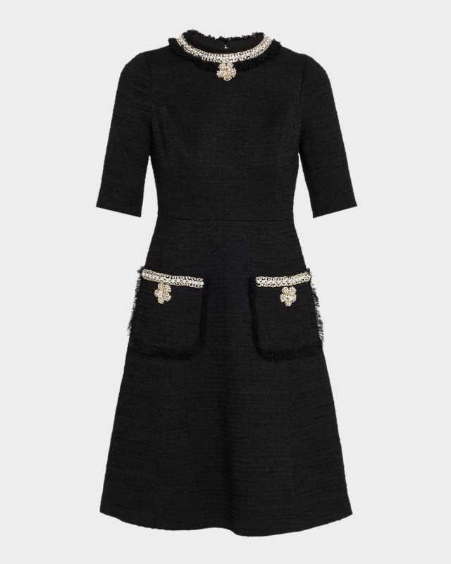 Bead & Crystal-Trim Boucle Dress